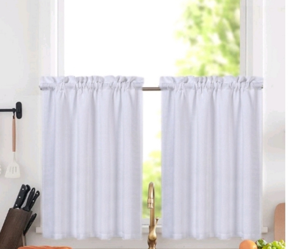 New with tags! Set of 2 Tiers Waffle Weave White Kitchen Curtains 60 x 45